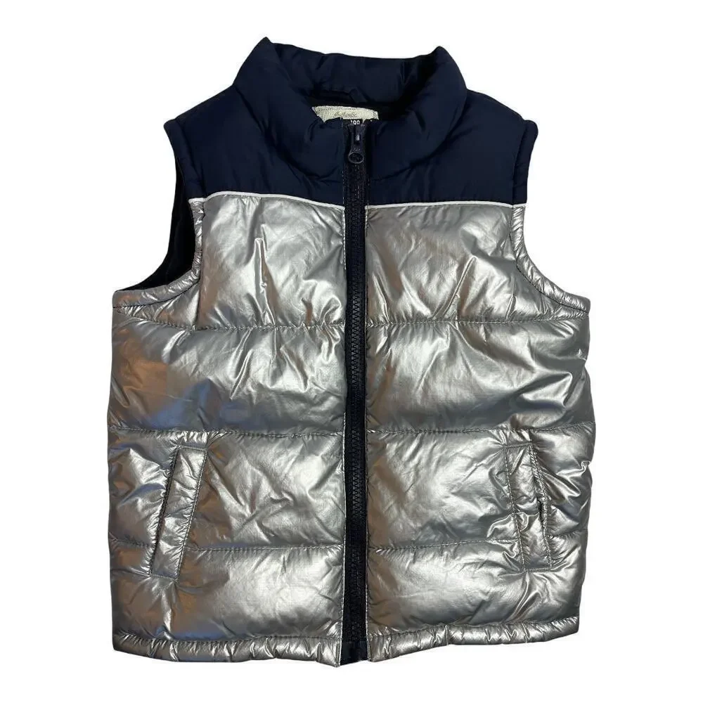 Gymboree Navy Silver Ski Patrol Fleece Lined Puffer Vest Toddler Size 2T-3T